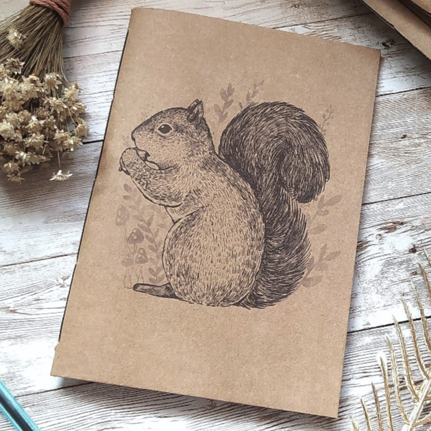 Caderno A5 Capa Flexível Ecológico - Caderno de anotações - Esquilo - Bullet Journal Sketchbook Desenho Escrita Caderno Insert para Midori - Traveler - Notas - Sketchbook