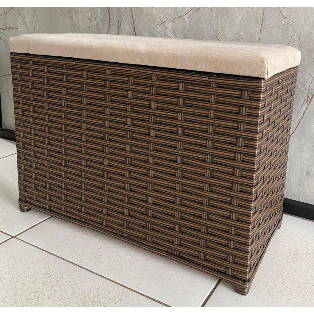 Puff Baú Organizador Fibra Sintética com Assento em Suede 80 litros