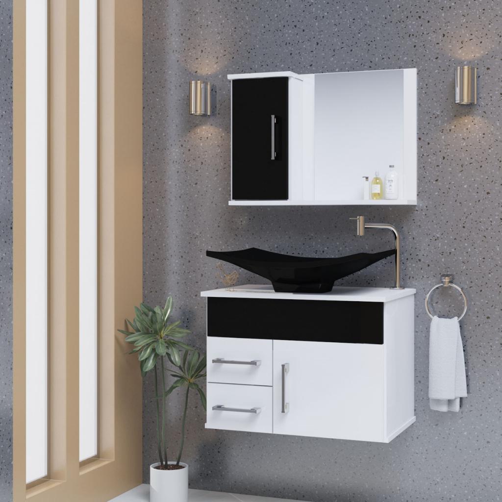 Conjunto Turin MDF gabinete de banheiro com espelheira e cuba