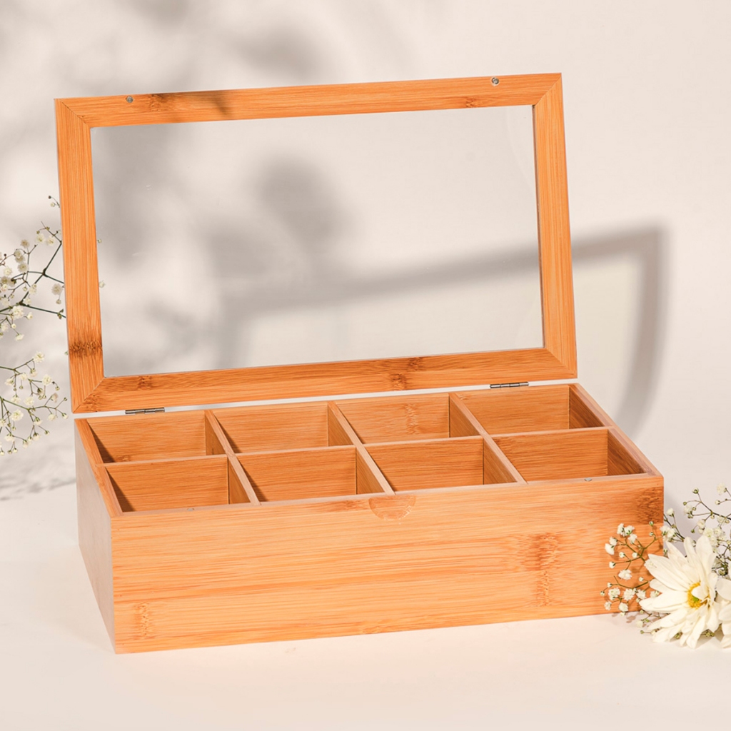 Porta Chá Caixa Organizadora Bambu 8 Divisórias - Oikos