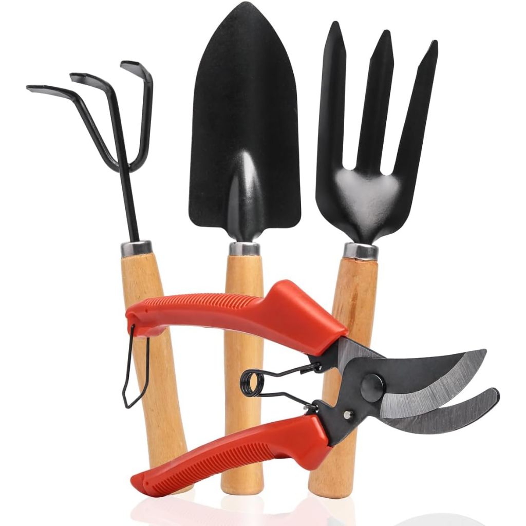 Kit Jardinagem Conjunto 4 Peças 25cm Ferramentas de Jardim GRANDE De Aço Cabo De Madeira