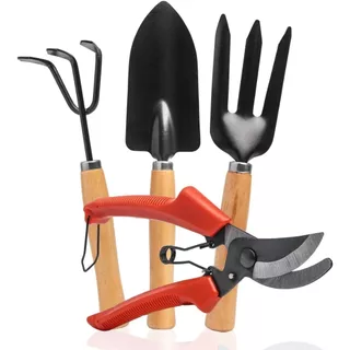 Kit Jardinagem Conjunto 4 Peças 25cm Ferramentas de Jardim GRANDE De Aço Cabo De Madeira