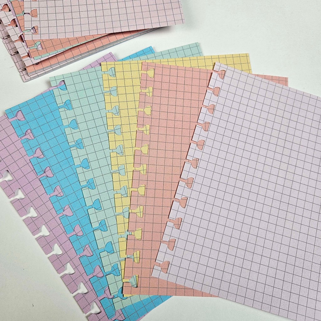 Refil colorido para caderno smart- quadriculado - notes - mini refil - furo taça - folhas reposicionáveis - caderno wire-o anel duplo - planner e agenda