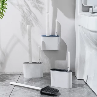 Escova De Limpeza Com Suporte e Adesivo Para Parede de Silicone Limpa Privada Banheiro Vaso Sanitário