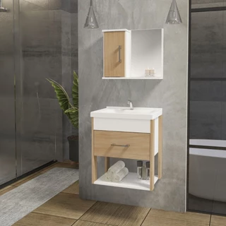 Kit Rubi MDF gabinete para banheiro 50cm com cuba e espelheira