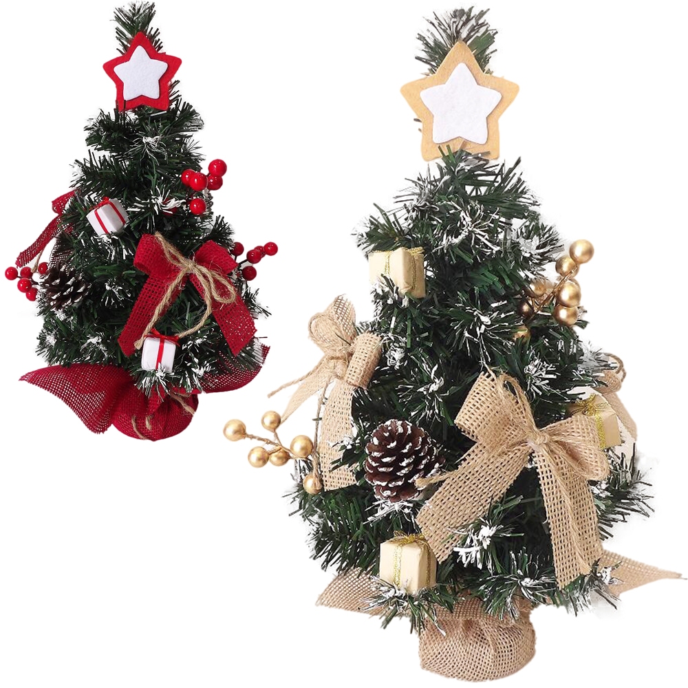 Árvore De Natal Decorada Com Enfeites Pequena Mesa Completa