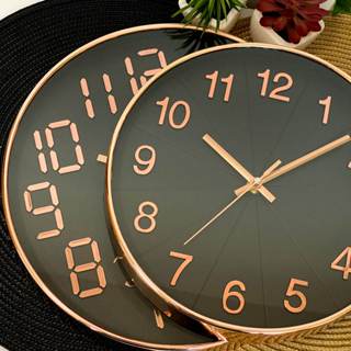 Relógio de Parede em Madeira Minimalista Preto e Rose Gold com