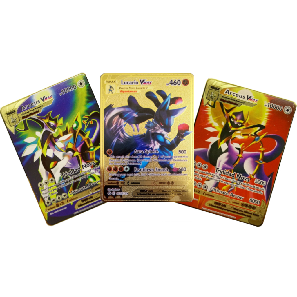 NEW Pokemon Cards Lucario VMAX 460 Gold Metal shiny Pokémon Card Tcg Kids  Gift