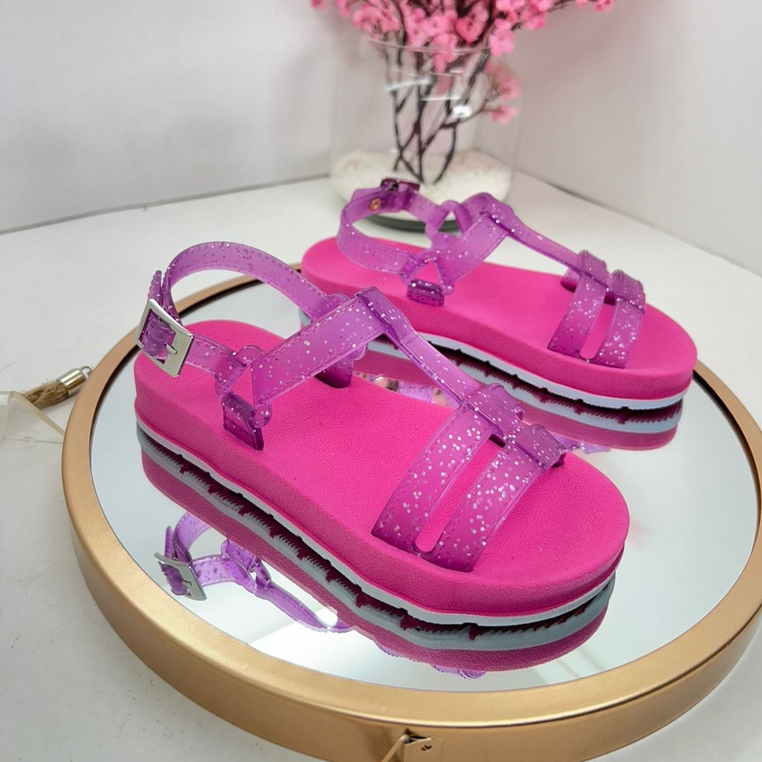 Sandalia Infantil Feminina Papete Glitter de Menina Plataforma Confort Envio Rápido