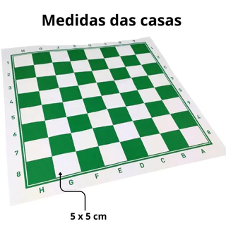 Tabuleiro de Xadrez Damas em Napa Dobrável 46x46cm para Jogo Oficial