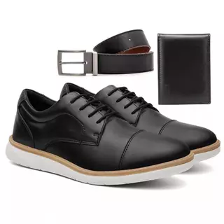 Kit Sapato Oxford de Couro Masculino Super Confortável e Barato + Cinto e Carteira Social