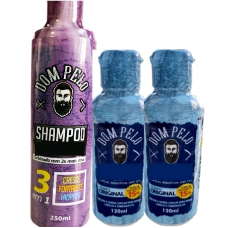 kit 1 shampoo 3 em 1 e 2 tônico dom