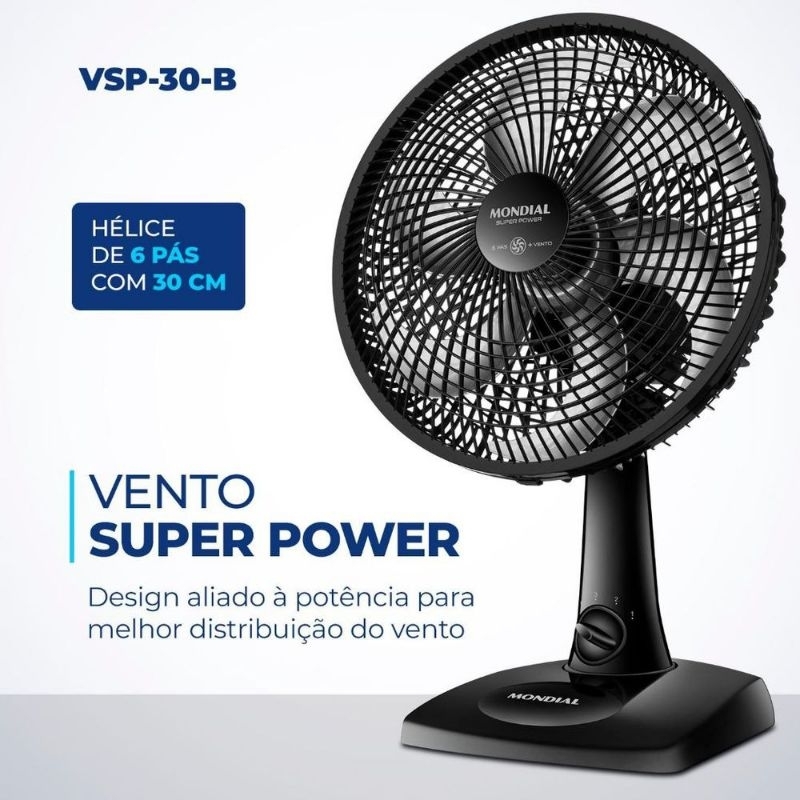 Ventilador De Mesa 30cm Mondial VSP-30-B Super Power Preto - 220v ...