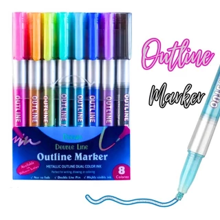 Kit Caneta Outline Marker Metálica Linha Dupla Arte Caneta Contorno