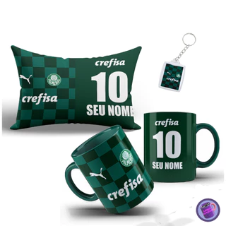 Kit Personalizado Palmeiras com Caneca, Almofada e Chaveiro