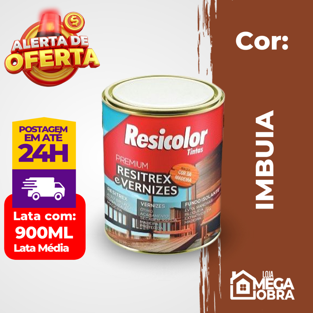 Verniz para Madeira Brilhante Proteção Tingidor Resitrex Cor Imbuia 900ml Resicolor