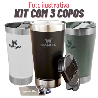 Kit 3 copos térmico 473ml com tampa e abridor garrafa