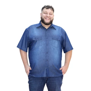 Camisa jeans adulto masculina tamanho extra grande, plus size manga curta.