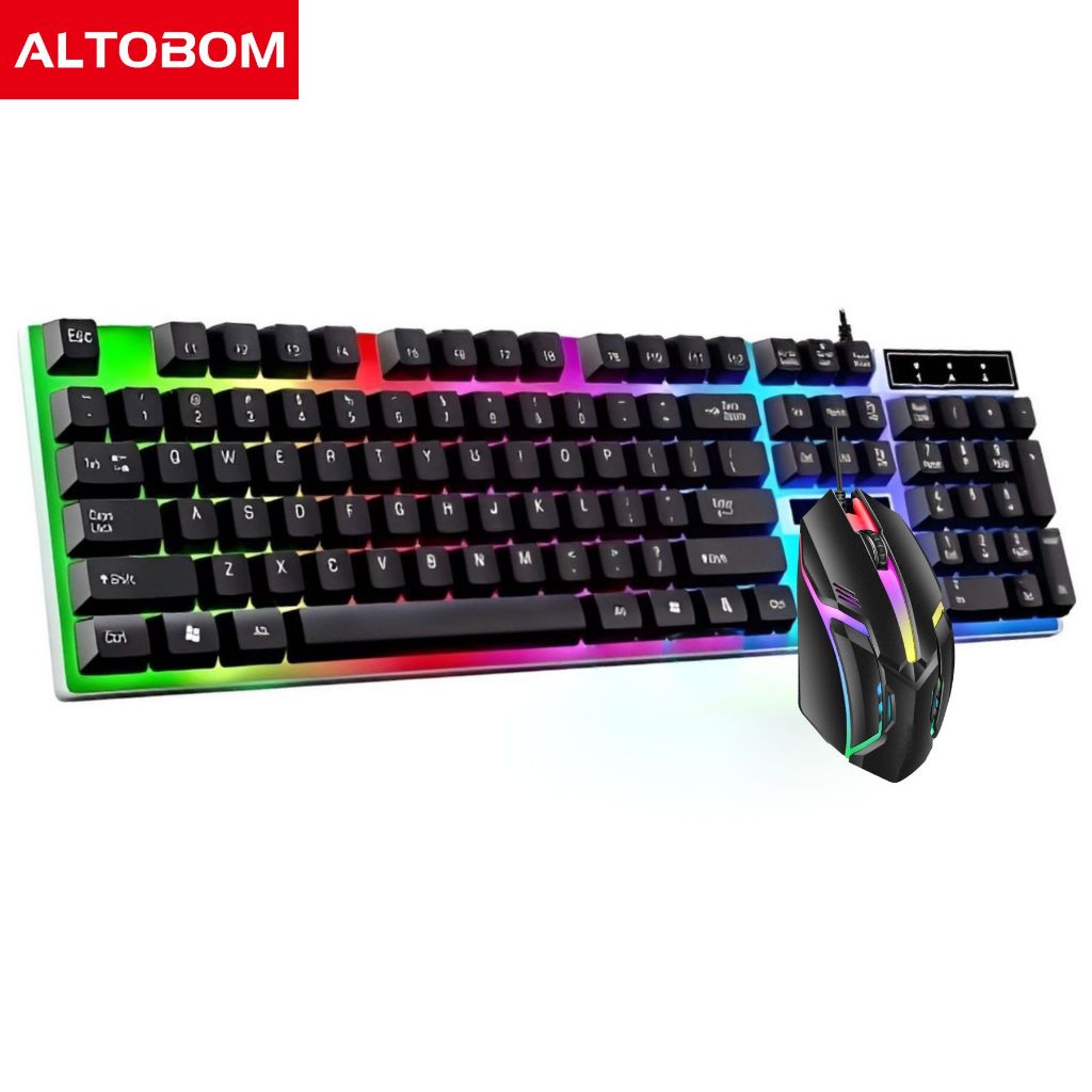 Kit Gamer Teclado Semi Mecânico + Mouse Led Rgb Iluminaria Jogos Usb para Pc