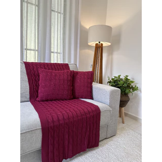 Peseira Manta Trança Sala Cama Casal Sofá Tricot 180x60cm