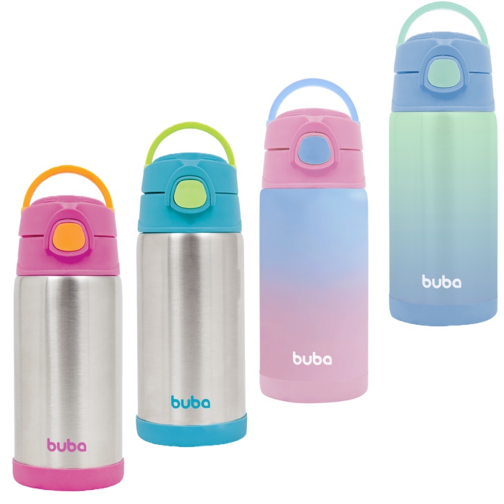 Garrafa Térmica Parede Dupla/ Com Canudo Azul e Rosa 400ML - Buba ...