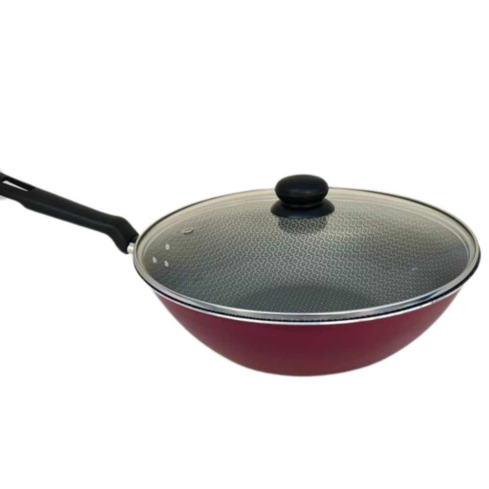 Tramontina 20545736 (Red) 36cm Paris Aluminium Nonstick Wok with Glass Lid