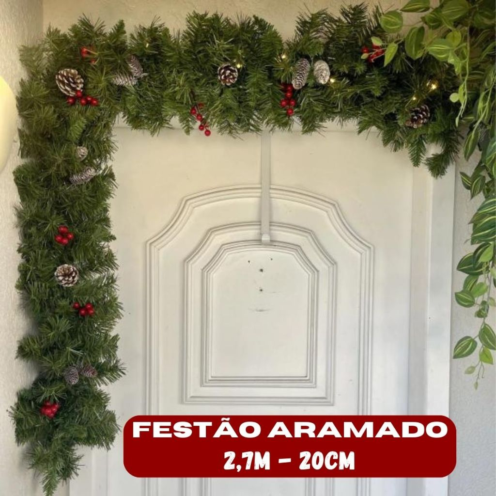 Festão Aramado Guirlanda Natalina Verde com Arame - Decoração Festiva 2 ...