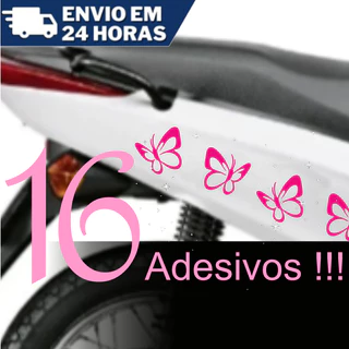 Adesivos Borboleta Elite Moto Biz Mulher Menina Carro Decoração Kit com 16 Adesivos - 12 lindas cores