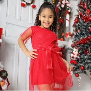Vestido infantil meninas festa natal ano novo Premium 04 ao 10 vermelho branco