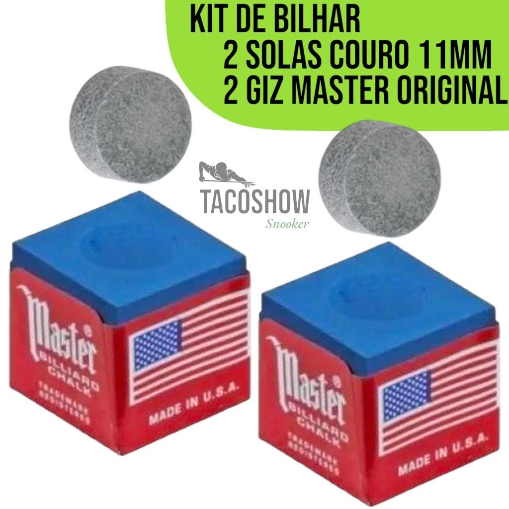 2 Giz de Sinuca Triangle King Azul OU Giz Master Vermelho Preto Azul ...