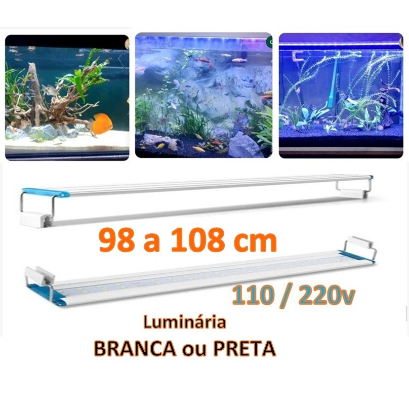 Luminária em Led Aquário 1 metro 98cm á 108 cm 3 estágios De Cores Branco Azul Potencia 35w Tensão 110 220V tam 6