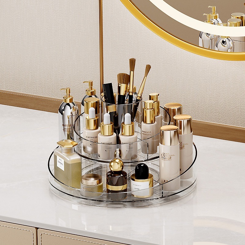 Mesa giratória de dupla camada caixa de maquiagem armazenamento de cosméticos batom de banheiro LY-70204