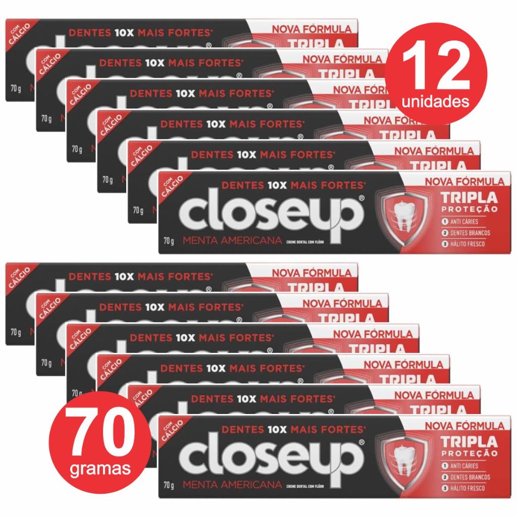 Kit 12 Creme Dental Closeup Tripla Proteção Menta Americana 70g