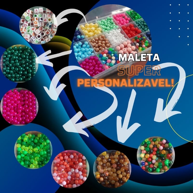 Pulseira Miçangas infantil 100 peças monte seu Kit com Maleta e Fio de ...