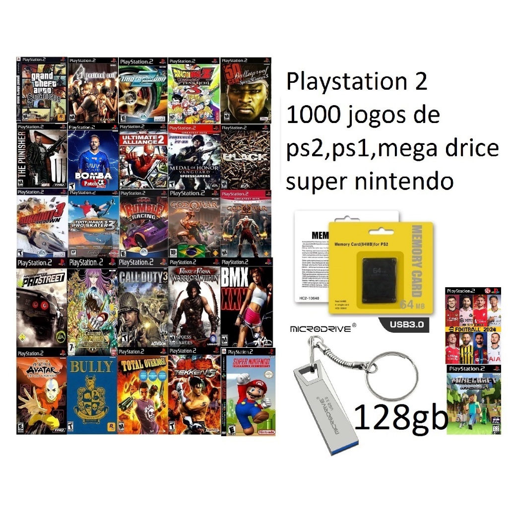 Kit Opl ps2 Memory Card + Pendrive 128gb com Jogos