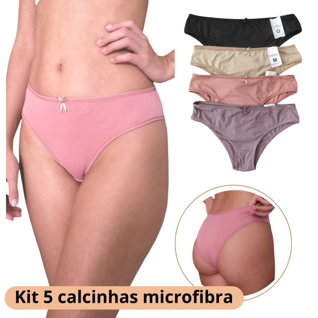 Kit 3 ou 5 Calcinha Cintura Média Microfibra - Cores Variadas