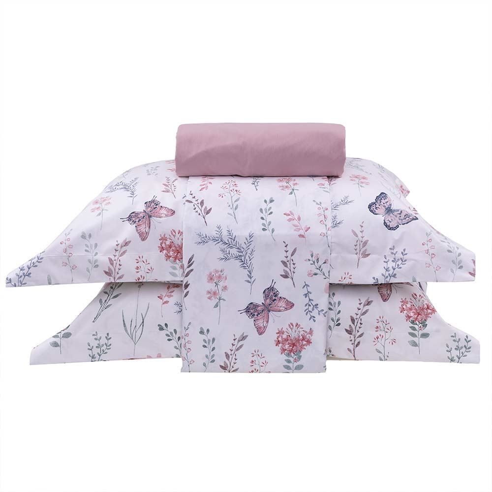 Lencol Cama Box Solteiro 3 Pecas Estampado Com Liso 400 Fios