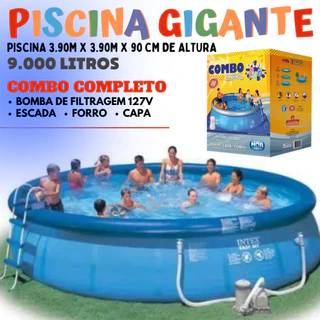 PISCINA GIGANTE INFLÁVEL MASTER 9.000L 3.90X3.90X0.90M | ACOMPANHA ESCADA, BOMBA, FILTRO, CAPA,FORRO