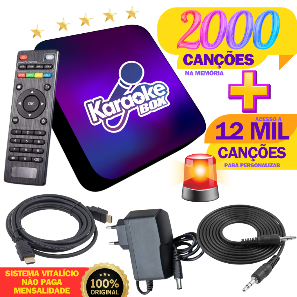 Karaoke Box Videoke Com Pontuação + 2 Mic + 2000 Canções + 12Mil Músicas Para Personalizar