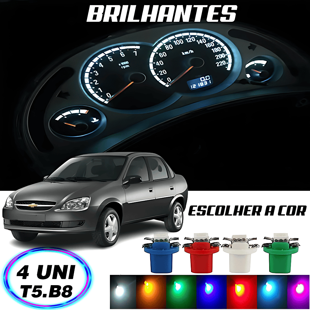 Lâmpada T5 B8.5D w5w Painel Celta Corsa Gol Montana Prisma Meriva Parati 4 Peças
