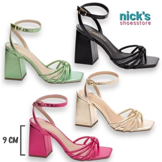 Sandália Feminina Salto Barbie Metalizada Bloco Grosso 9 cm Luxo Festa Dourada Preta Pink Verde