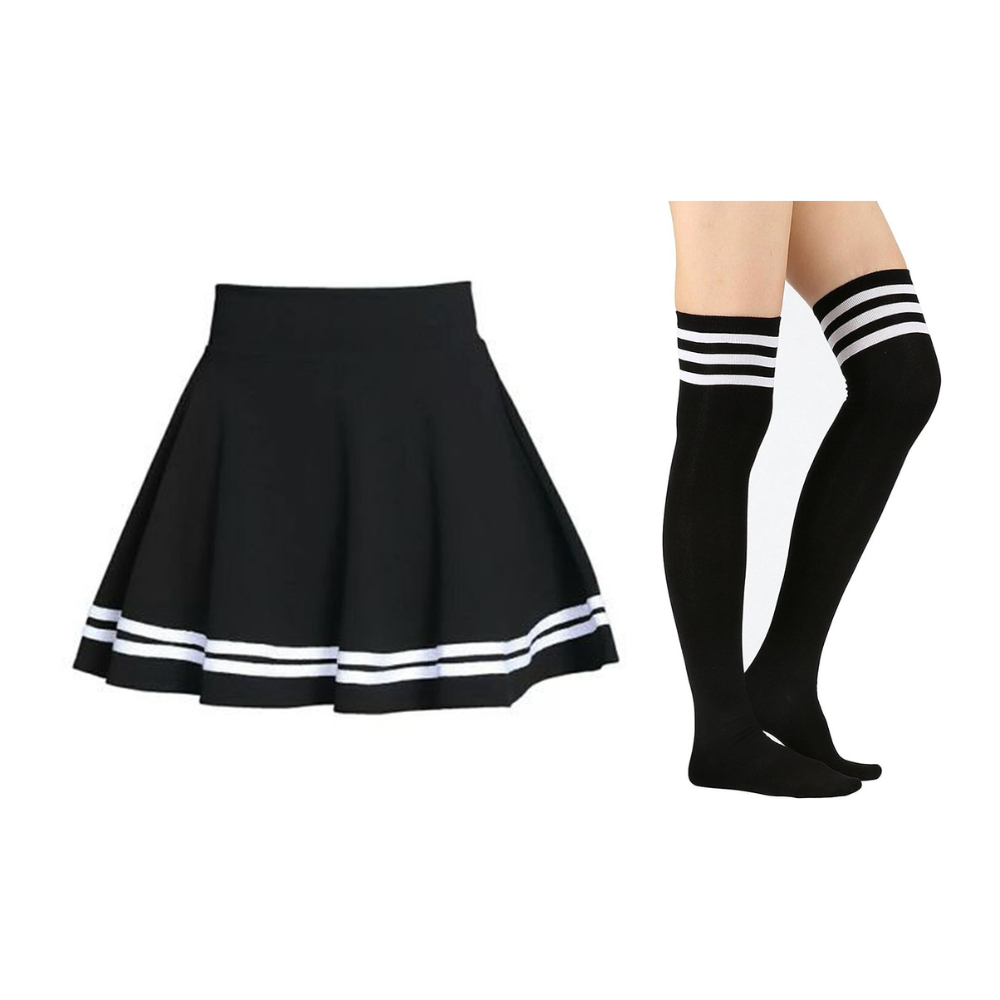 Kit Saia Plissada Coreana + Meia 7/8 Colegial Cosplay Egirl