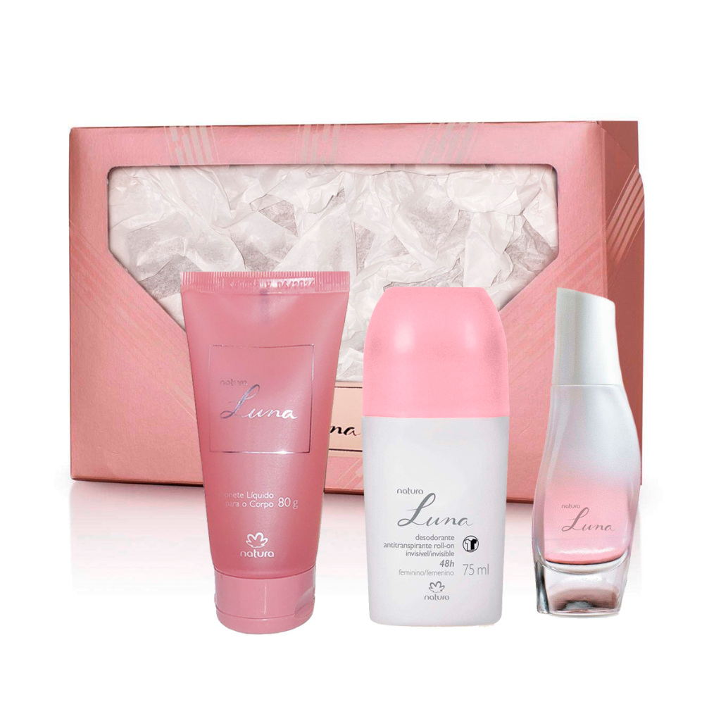 Kit Feminino Luna Perfume 25 ml+Hidratante Corporal 80ml+Sabonete+Caixa  Presenteável Natura Original