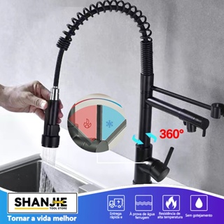 Torneira Cozinha Gourmet Monocomando Com Spray Extensor Prata Torneira de cozinha superior Tubo de água flexível para ajustar qualquer ângulo