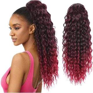 Rabo de cavalo cacheado marsala Extensão bio fibra organico ondulado encaracolado indentico ao cabelo humano textura natural volumoso
