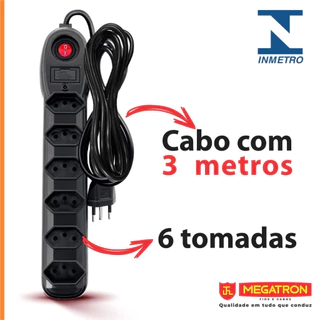 FILTRO DE LINHA 06 TOMADAS MEGATRON 110V/220V 3 METROS DE CABO