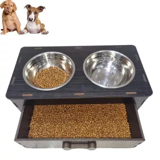 Comedouro Com Gaveta Para Guardar Ração Elevado Para Cães