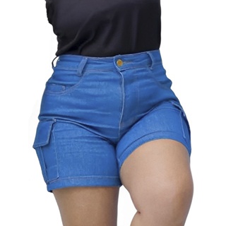 Short Jeans Feminino Cintura Alta Bermuda Cós Alto Desfiado