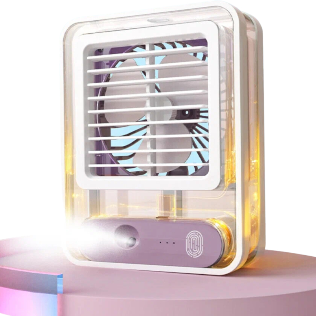 Mini Ventilador Portátil E Umidificador De Ar Com Led E 3 Velocidades