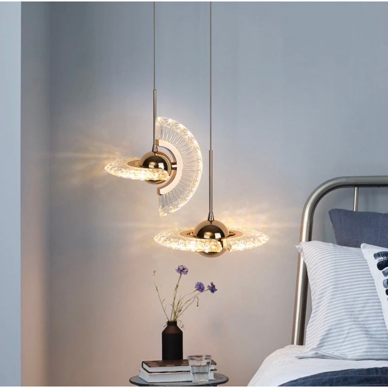 Pendente Led Cristal Harry Disco Voador Dourado 8w Bivolt Luz Quente 3000k